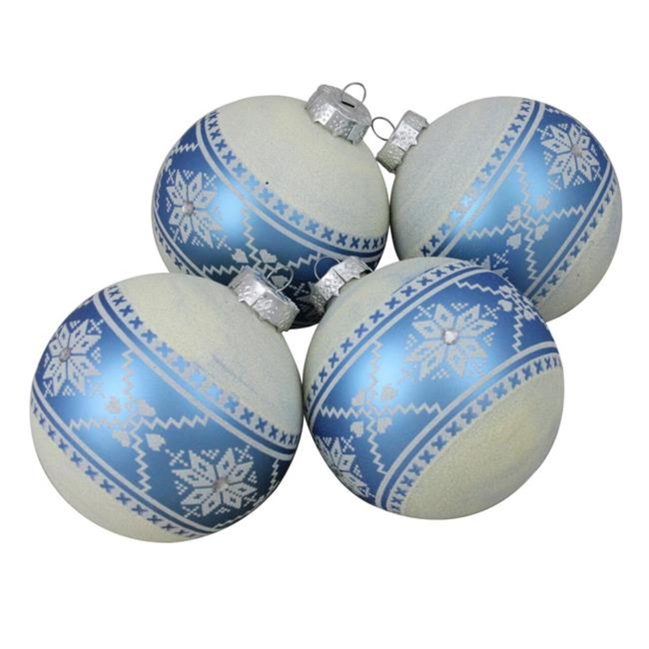 Northlight 32614130 4 in. 4 - Piece Set of Silver Glitter Nordic Patterned Glass Ball Christmas Ornaments